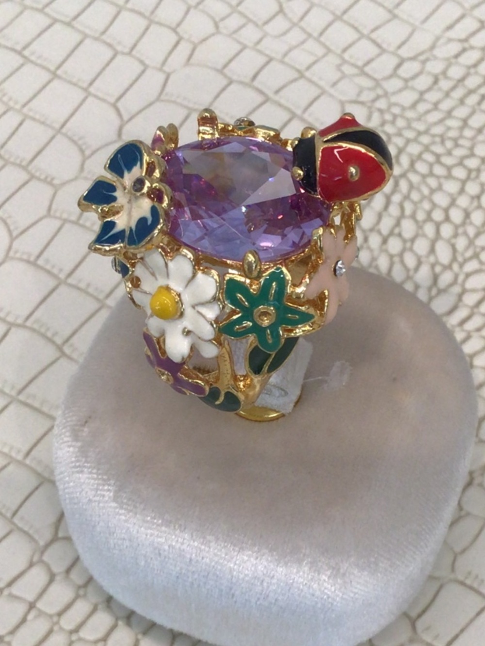 🐞 Whimsical Garden Statement Ring Purple Stone